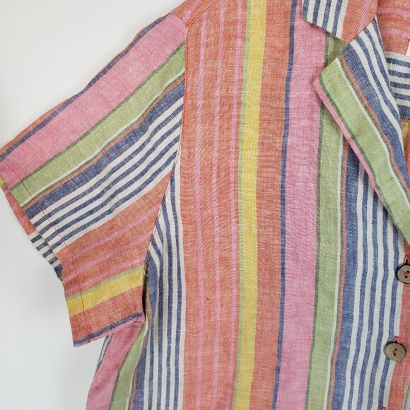 C&C California womens Medium multicolor rainbow stripe linen cropped camp shirt - Picture 5 of 6
